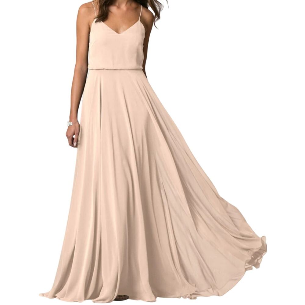 Jenny Yoo Inesse Chiffon Bridesmaid Dress Blouson Spaghetti Maxi Soft Blush 10